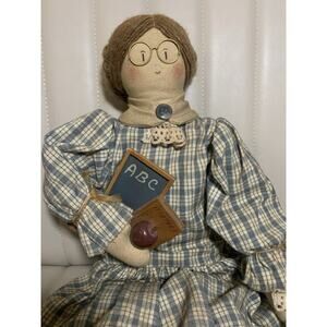 Vintage “Teacher” Rag Doll Handmade Country Primitive Frieda’s Friends TM.